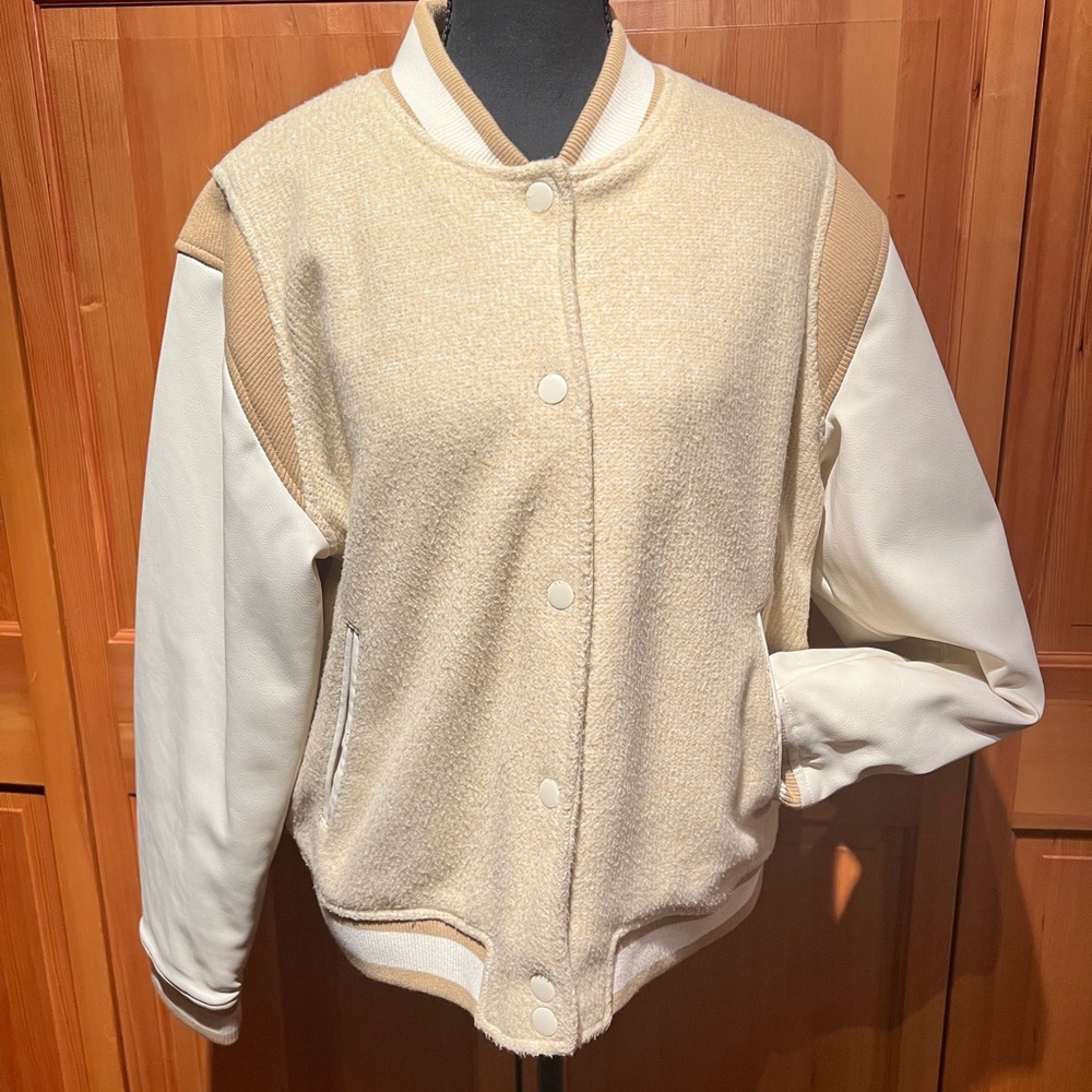 Universal Thread Tan and Cream Varsity Jacket - Size XL